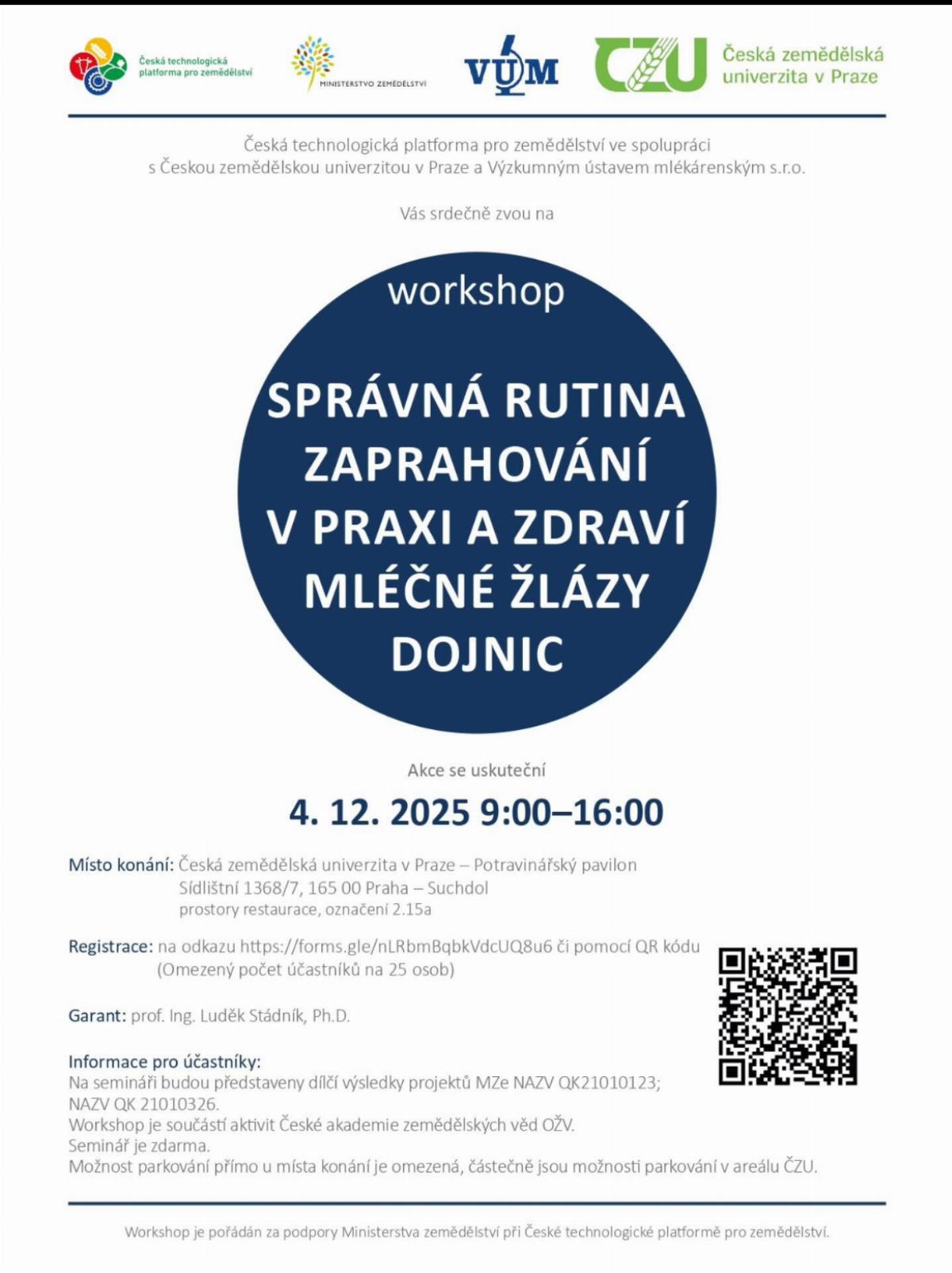 Workshop „Správná rutina zaprahování v praxi a zdraví mléčné žlázy dojnic“